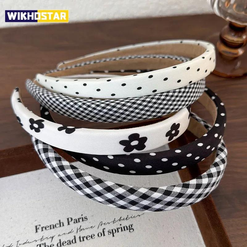 Polka Dot Hair Bands for Women Floral Print Hair Hoop Headbands Sweet Girls Plaid Hairband Hair Accessories Headwear Headdress