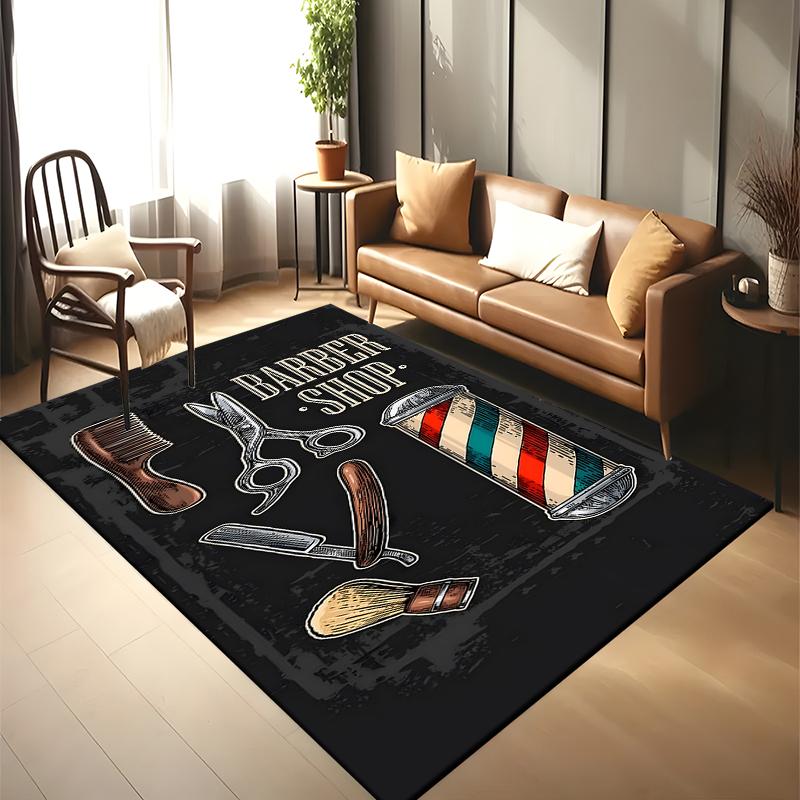 15 Size Barber Shop Retro Signage Area Rug Large Carpet Rug for Living Room Bedroom Kitchen Bathroom Bedside Play Anti-slip Mat