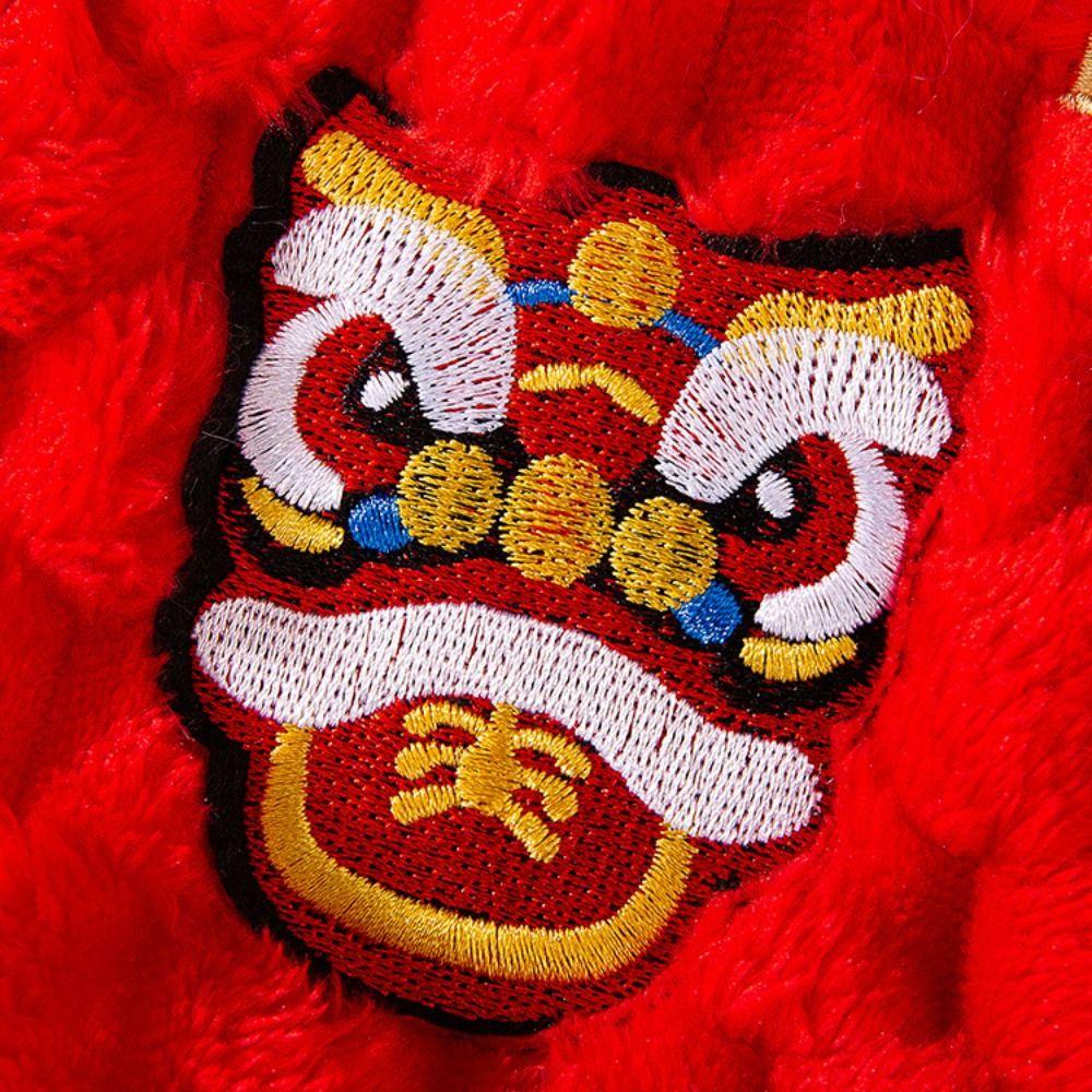 Pet Costume Warm Dancing Lion Cat Coat Red Embroidered New Year Pet Vest Fluffy Soft Winter Dog Jacket Photo Props