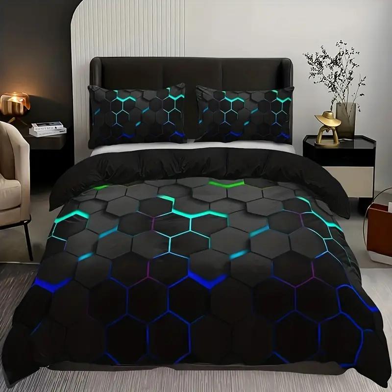 Aqua Colorful Geometry Duvet Cover Set Single Double For Kids Adults Queen King Size Bedding Set With Pillowcase For Bedroom