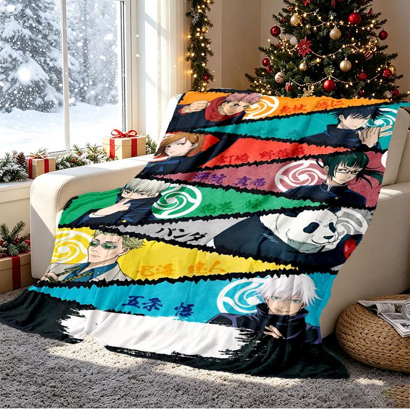 Jujutsu Kaisen Muster Decke für Heimdekoration, Bett, Sofa, Autoreise, Camping, Geeignet für alle Jahreszeiten, Geburtstags-Weihnachtsgeschenk