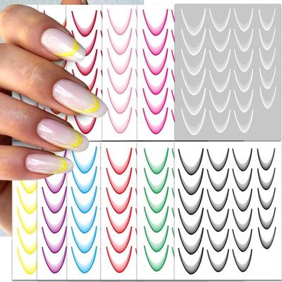 12 Blätter Farbverlauf Französische Linie Nagelkunst Aufkleber Selbstklebende Nagelaufkleber Nagelaufkleber Dekoration Nagelzubehör