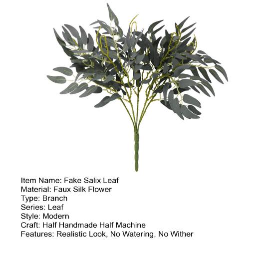 Artificial Salix Leaf 5 Forks Realistic Greenery Flexible Stems No Watering Maintenance Faux Plant Home Decor