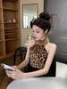 Women's Spicy Leopard Print Patchwork Halter Camisole - Autumn/Winter