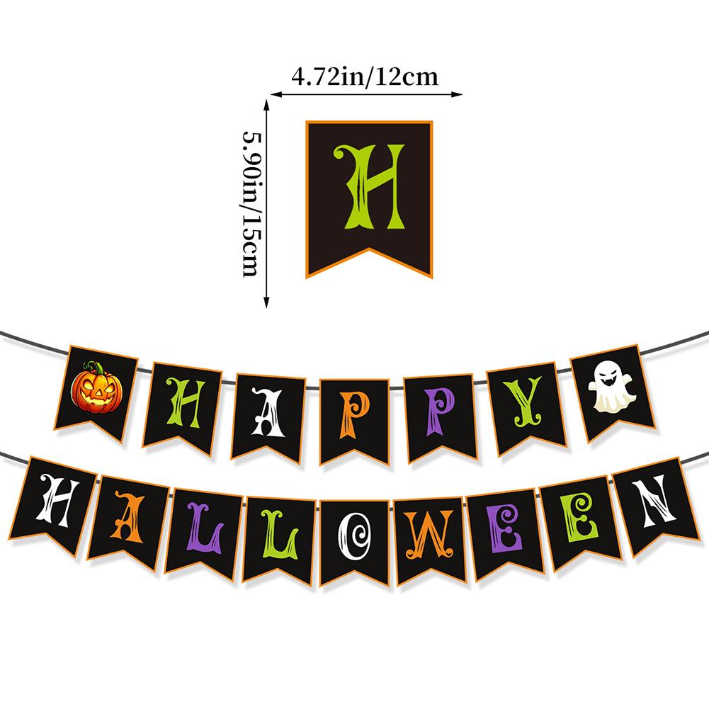 Happy Halloween Banner Ghost and Pumpkin Bunting Pennant Flag Photo Home Porch Atmosphere Party Decor Supplies