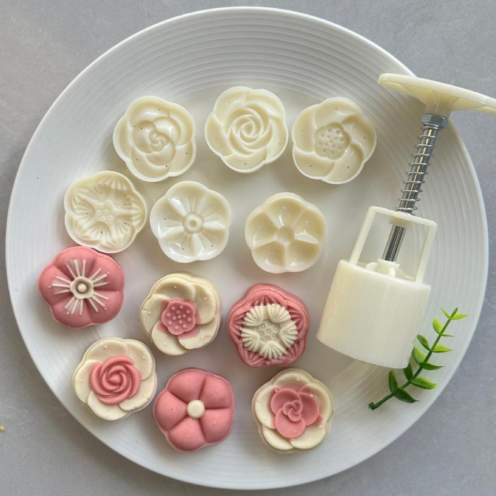 Set of 6 Plum Blossom Mooncake Molds - 50g, Hand-Pressed, 3D, Five-Petal, Six-Branch Design