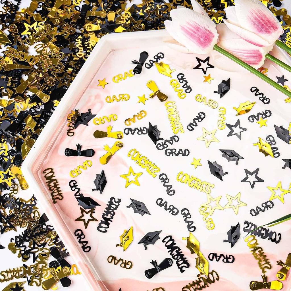 Gold and Black Graduation Confetti 2025, 1000 Pcs Grad Confetti Class of 2025 Party Table Centerpiece for 2025 Graduation Party Supplies