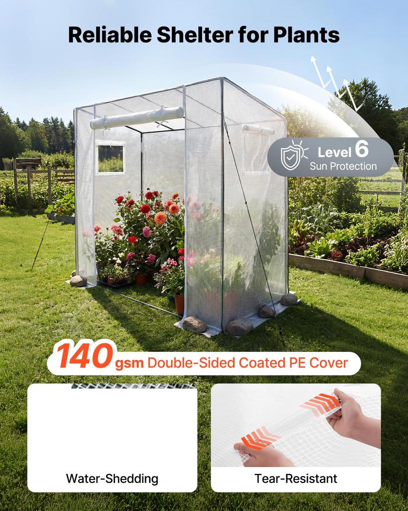 VEVOR Walk-in Greenhouse, 195 X 77 X 168 Cm Greenhouse for Outdoors with Windows, Durable PE Cover, Roll-Up Zipper Door, Walk In Green House Kit