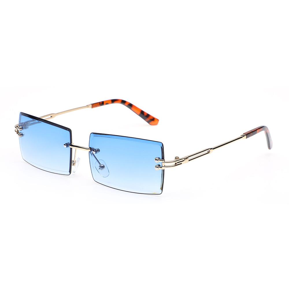 Retro Fashion Sunglasses Frameless Rectangle Gradient UV400 Women Summer Travel Metal Rimless