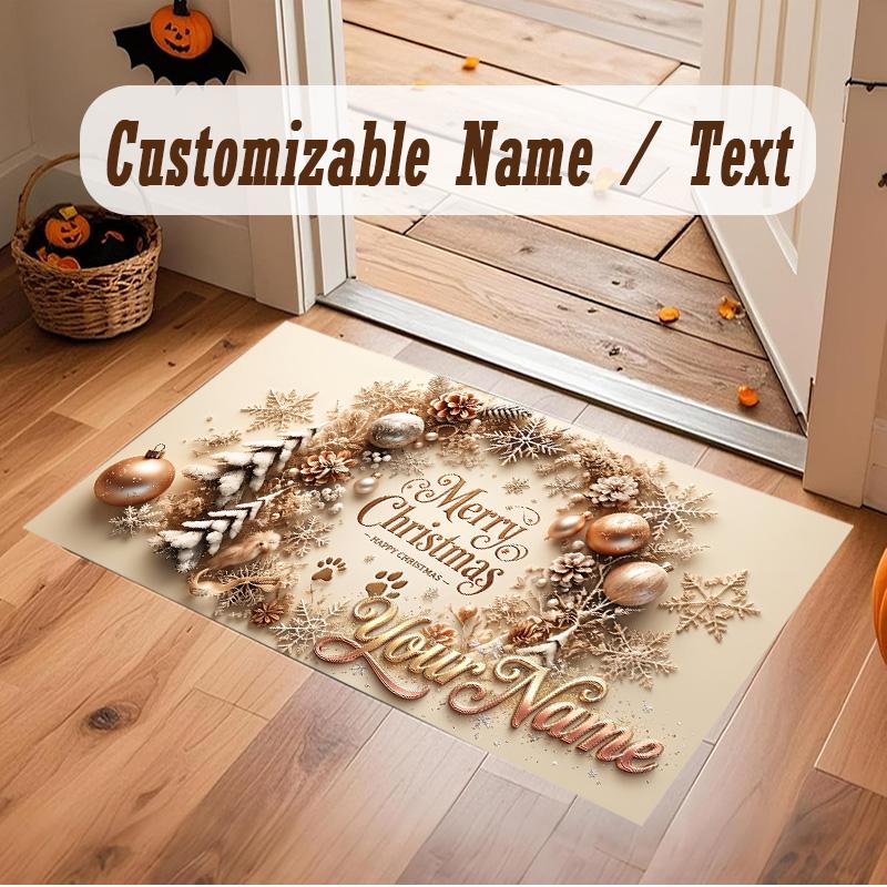 Christmas Theme Soft Crystal Velvet Rug Custom Name & Text Print Non Slip Floor Rug for Bedroom Living Room