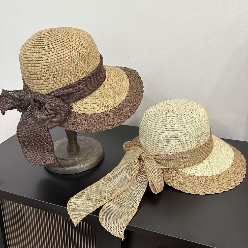 Foldable Straw Weaving Beach Hat Portable Bucket Hat Equestrian Hat Big Brimmed Woven Cap  Spring