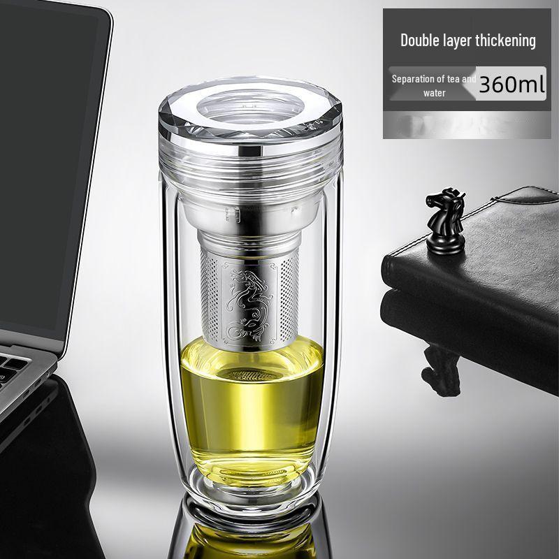 Custom Double-Layer Glass Tea Cup with Separator and Ring – Ideal Business Gift