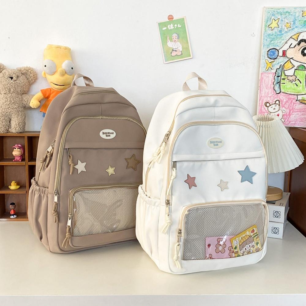 Y2K Cute Star Transparent Backpack Ita Bag for Girls Comic Badge Large Capacity Women Backpacks Fashion Students School Bags