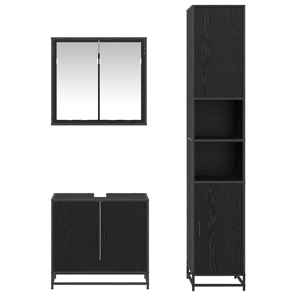 Bathroom Furniture Set 3 pcs Black Oak Effect Particleboard