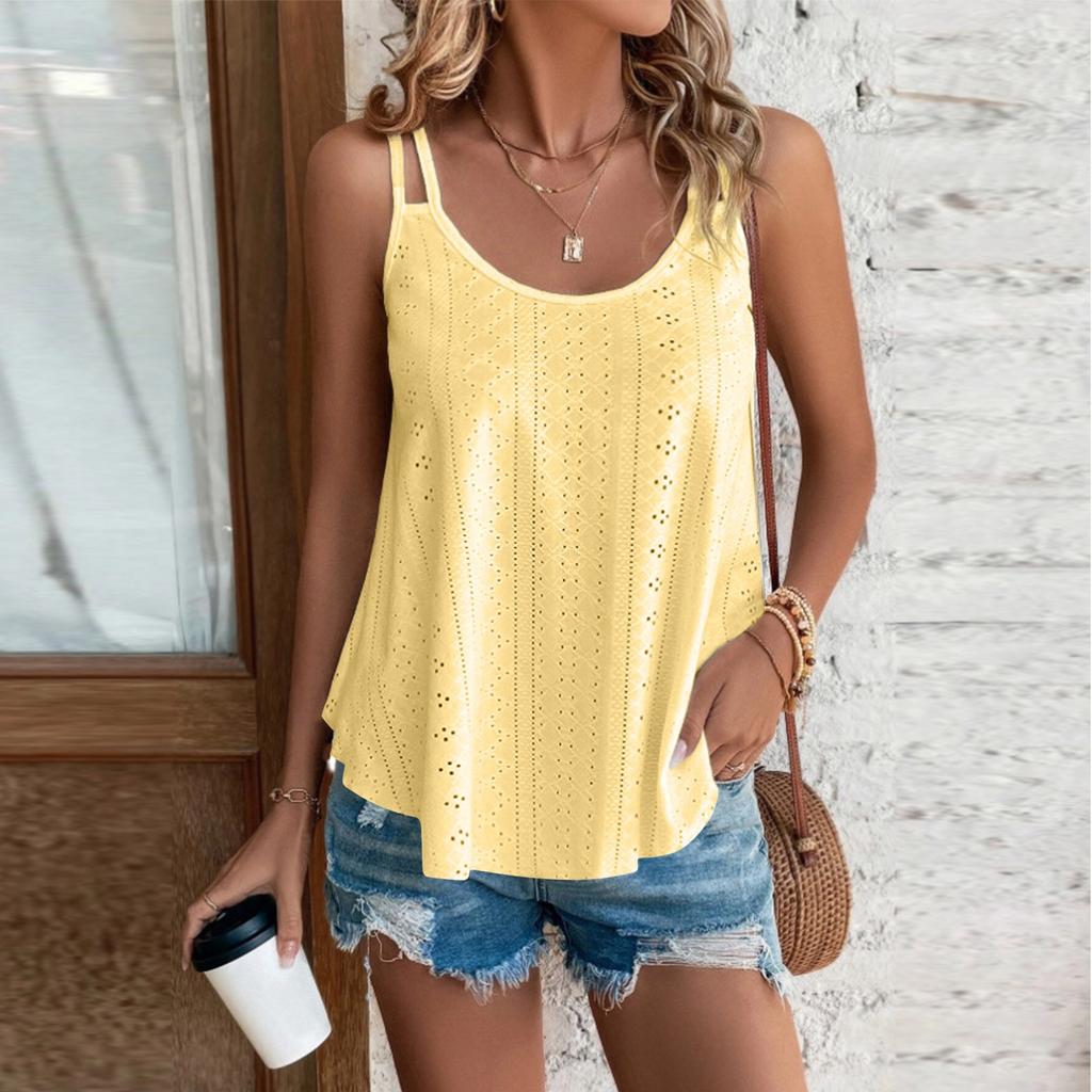 Women's Color Top Mesh Hollowed Out Sleeveless Vest T-shirt