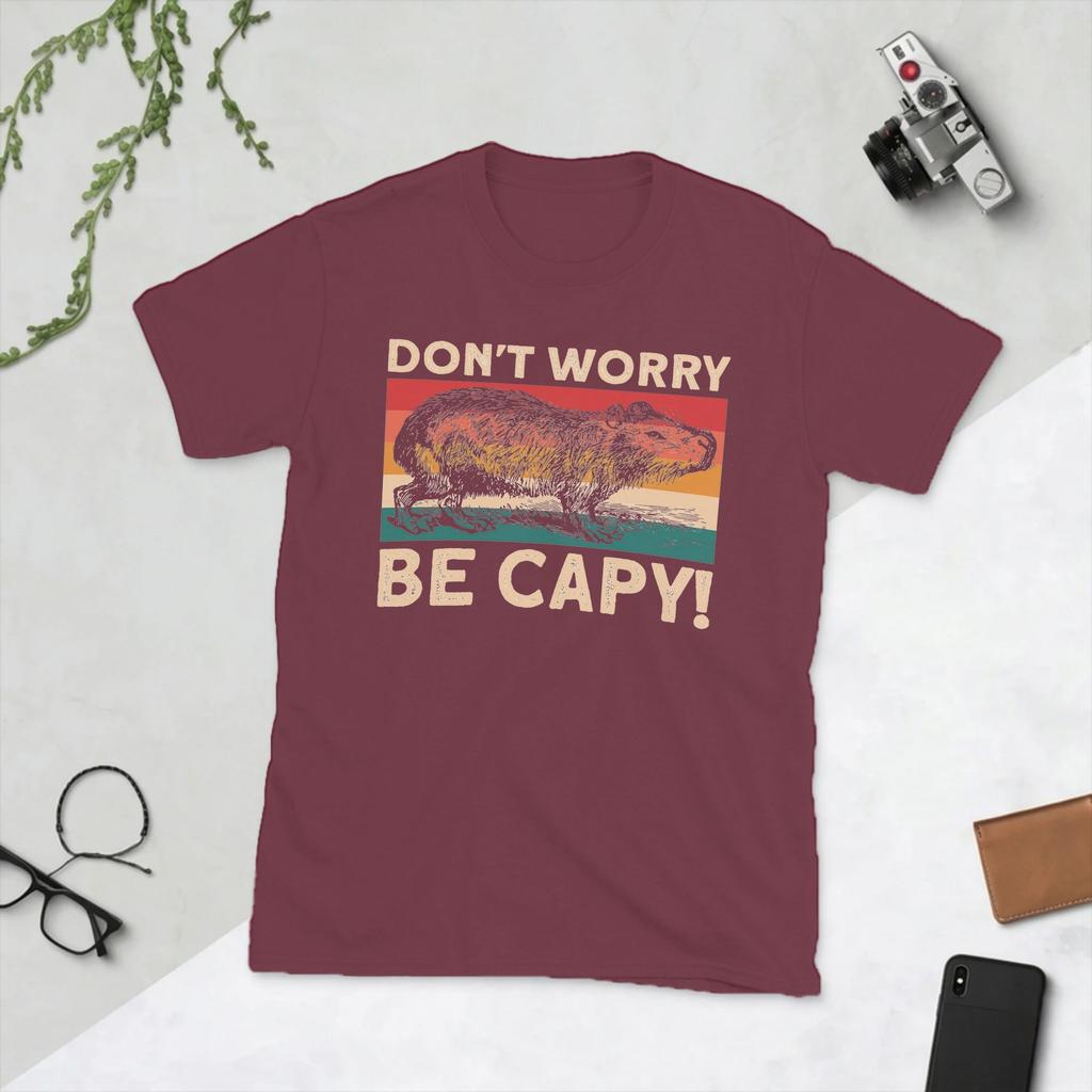 Capybara Unisex T Shirt Dont Worry Be Capy Novelty Tees Short Sleeve O Neck TShirt Pure Cotton Graphic Printed Clothes