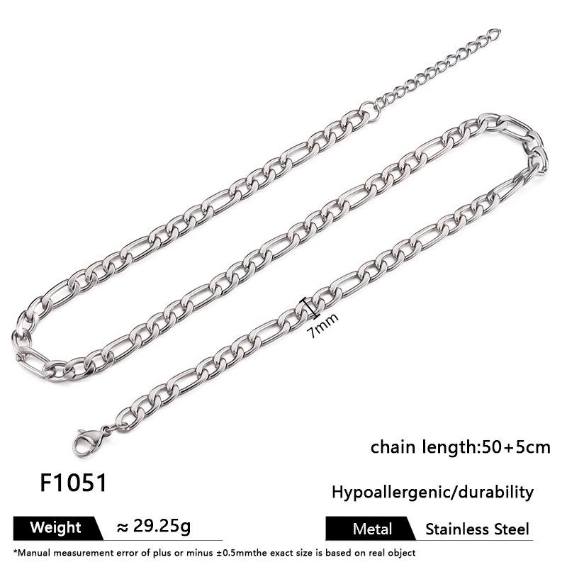 Multi-Size Titanium Steel Cuban, Figaro, Clavicle, and Hip Hop Chain Necklaces
