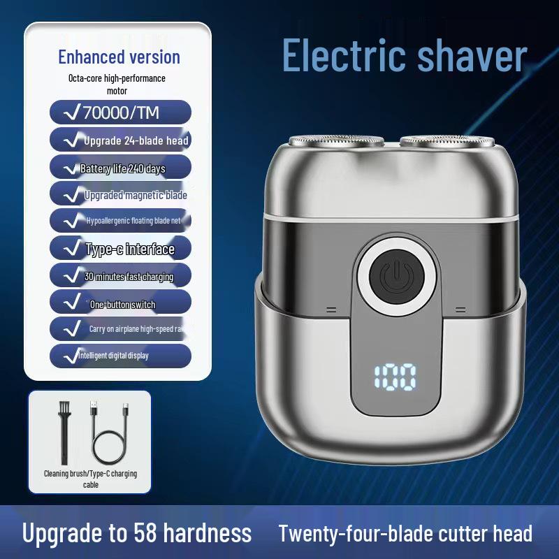 Electric Shaver Charger - Men's Portable Mini Magnetic Razor, Washable Head