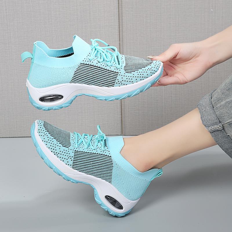 Rimocy Høst Plattform Kilesko Sneakers Kvinner Pustende Mesh Luftpute Sportssko Kvinne Blandet Farge Strikkede Fritidssko