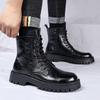 Mode für Männer Casual Naturleder Stiefel schwarz trendige Plateauschuhe Party Bankett Kleider Designer High Boot coole Motorrad Bota
