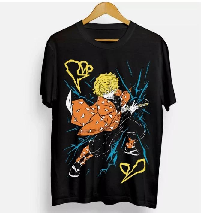 Anime Agatsuma Zenitsu Demon Slayer Kimetsu No Yaiba Black T Shirt S