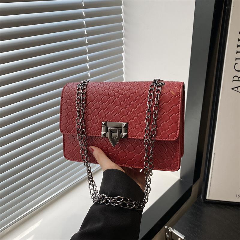 2025 Spring New Chain Small Square Bag Street Trend Stone Pattern Messenger Women's Bag Fashion Zipper Buckle Square Bag