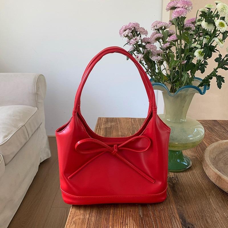 Christmas Vintage Bow Commuter Versatile Tote Bag New Red Women's Autumn and Winter Large Capacity Shoulder Underarm Bag