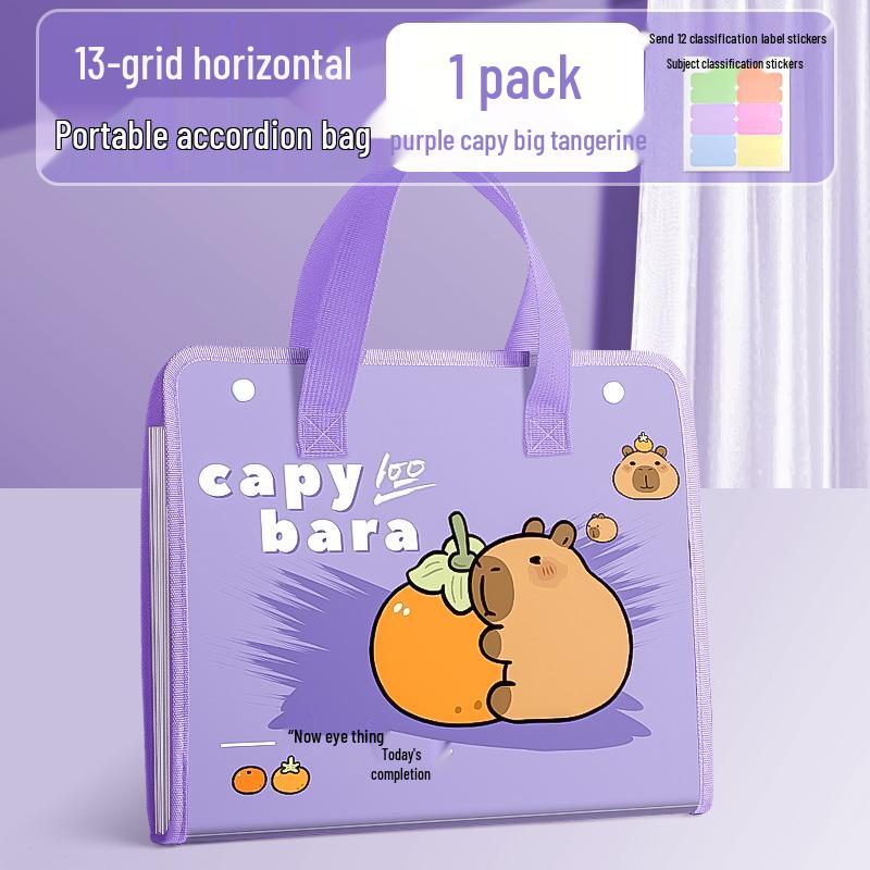 

13-слойная сумка-аккордеон с капибарой: Многофункциональный органайзер большой вместимости для бумаг и учебников