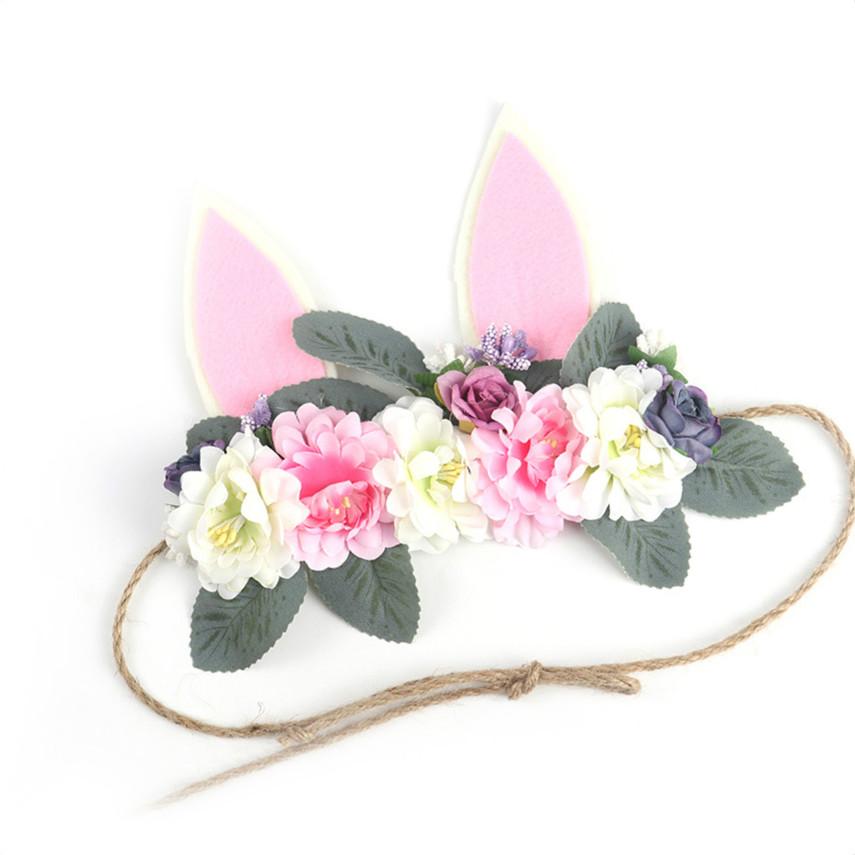 Headwear Garland Rabbit Ears Floral Flower Hair Accessories Baby Girl Headband