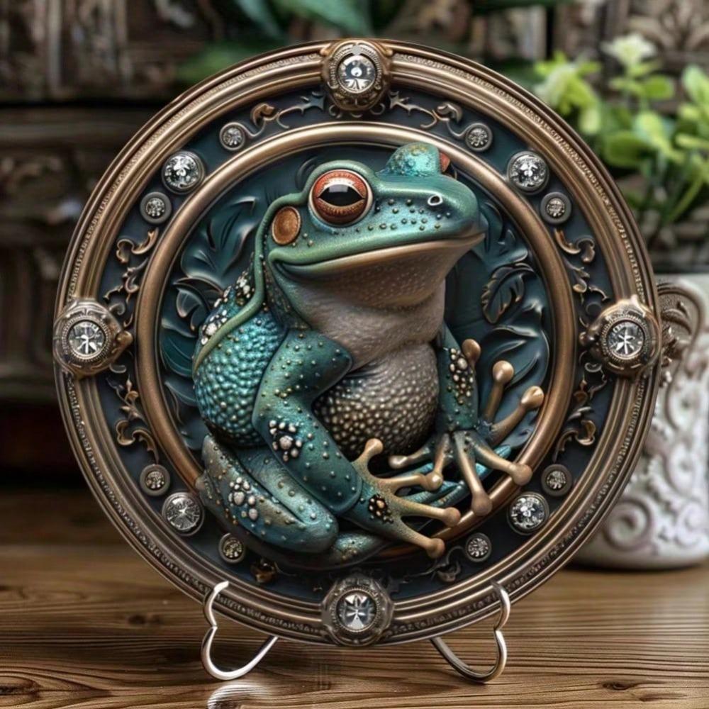 Frog Metal Wall Art Round Aluminum Sign Art Deco Home Office Halloween Decor 20x20