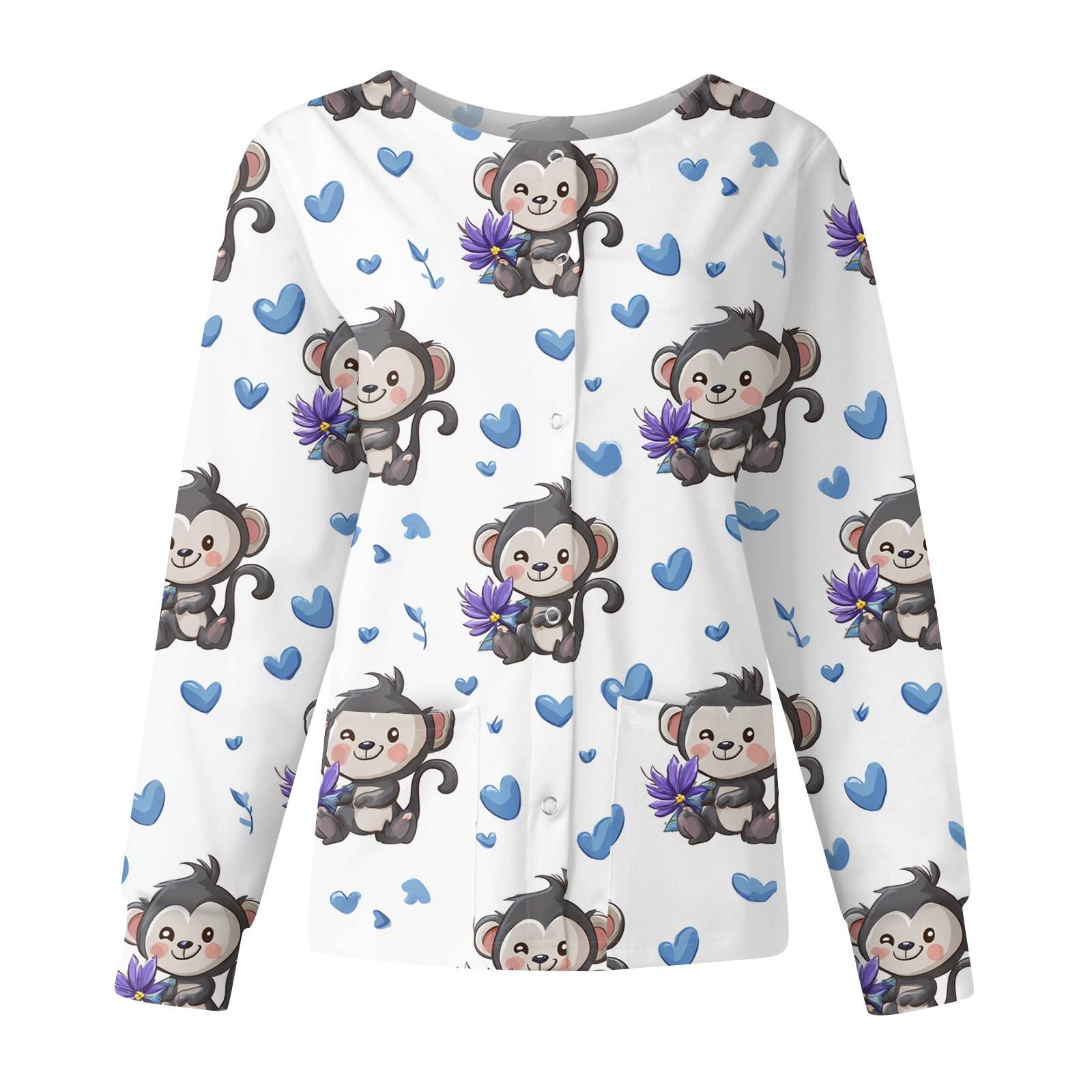 

Женская повседневная модная куртка с длинным рукавом, стоячим лацканом, однобортная, с милым принтом животных, рабочая куртка, топы XL белый