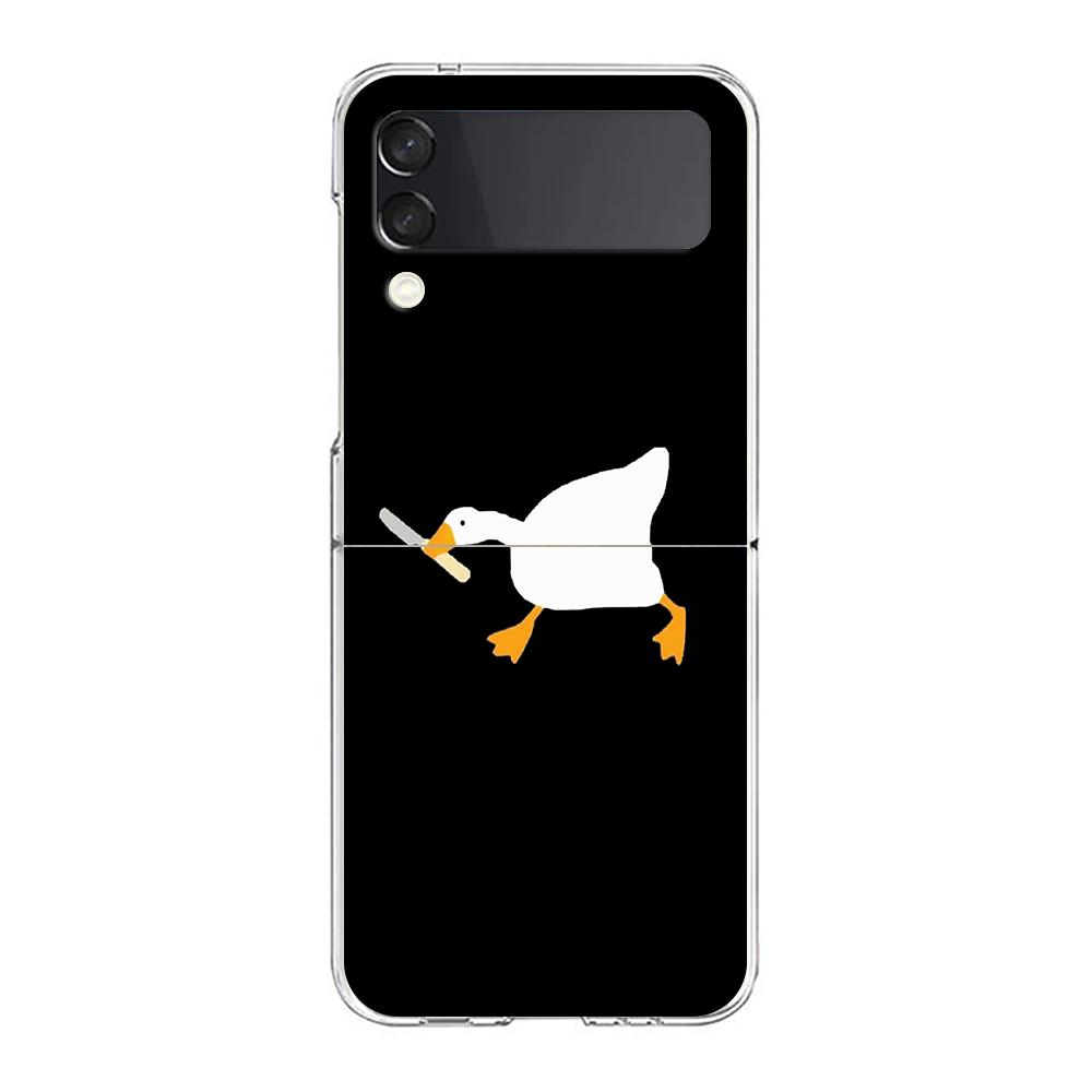 Cartoon Doubt Duck For Samsung Galaxy Z Flip 3 4 5 Hard Folding Clear PC Phone Case For Samsung Z Flip3 Transparent Back Cover
