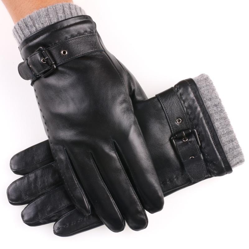 New Autumn and Winter Men's Leather Gloves, Velvet Thickened Cold-proof and Warm Cycling Sheepskin Touch-screen Gloves, Winter