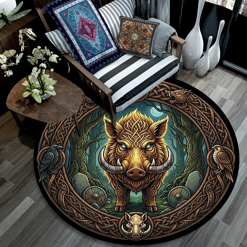 Celtic Boar Mythology Round Area Rug Under Office Chairs Bedroom Living Room Home Decor