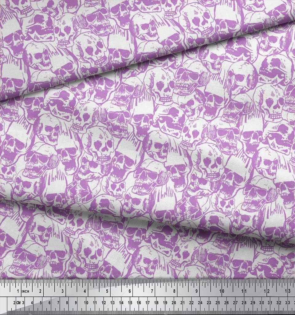 Soimoi Japan Crepe Satin Fabric Horror Skull Halloween Printed Craft Fabric by the Metre 42 Inch