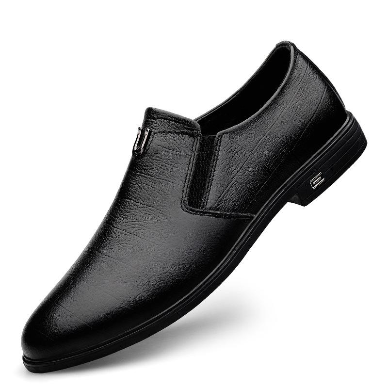 Men's Business Dress Leather Shoes Round Head Shallow Mouth Casual Shoes Men's Daily Versatile Small Leather Shoes