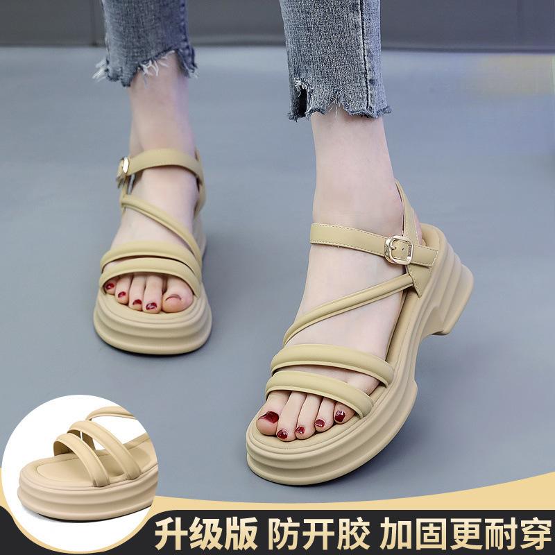 

Leather French sandals female summer model 2025 new Internet celebrity fairy style with skirt muffin platform Roman sandals 35 абрикосовый
