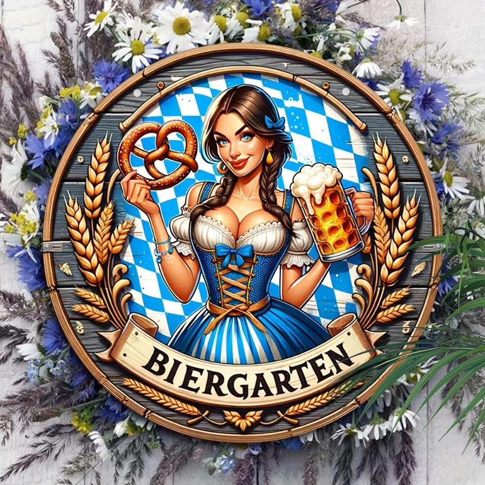 Oktoberfest-Inspired Sign , Vintage Beer & Pretzel Wreath Centerpiece, Perfect for Man Cave, Garage Decor, and Unique Gift Idea