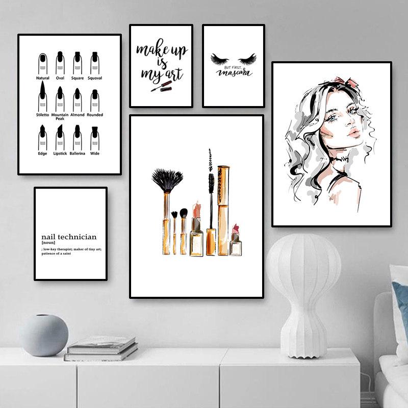 Nail Beauty Makeup Wall Decor Canvas Painting Eyebrow Canvas Art Poster Fashion Salon Quote Picture Girl Bedroom Prints HD2779