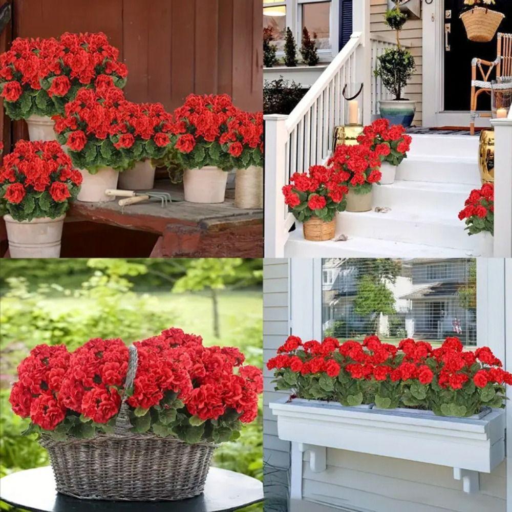 5-Head Design Artificial Geranium Flowers UV Resistant DIY Decoration Artificial Crabapple Blossom Silk Geraniums Flower