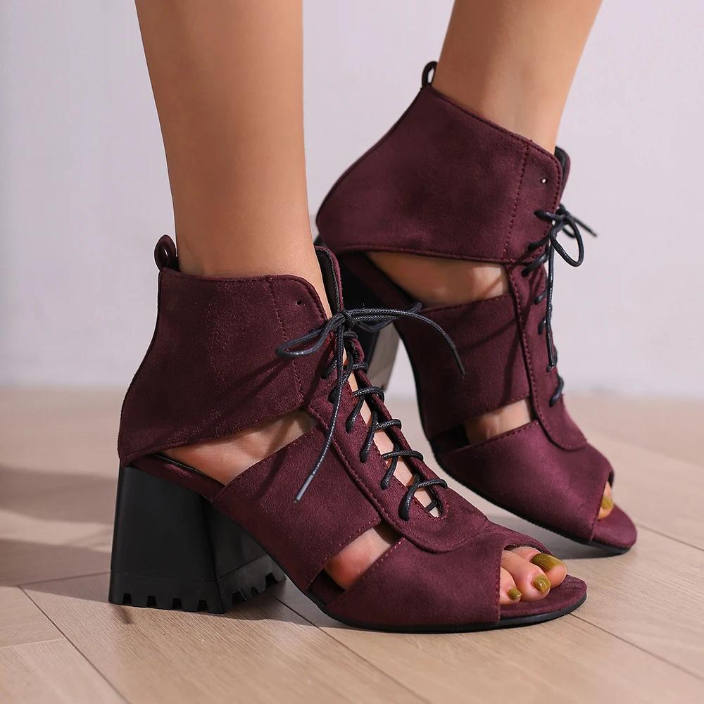 Fashion Fashion Peep Toe Ankle Boots For Women Sandals Shoe Sexy Denim High Heels Platform 2025 Summer Ladies Leopard Lace Up Mujer 41 4