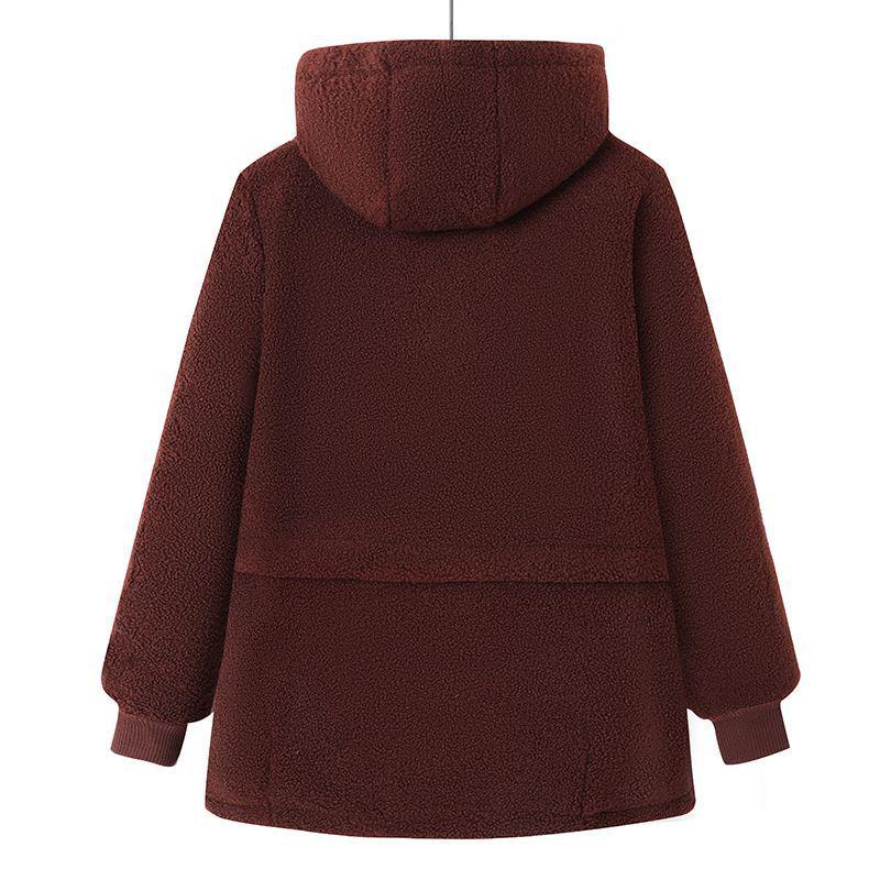 Mom's Plus Size Hooded Fleece-Lined Winter Coat for Middle-Aged and Elderly Women - Lambswool Padded Jacket