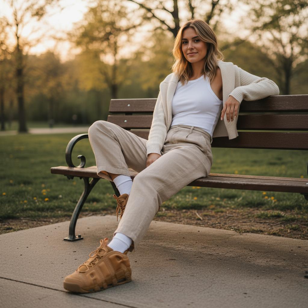 Nike Air More Uptempo Low Flax Unisex Sneakers Tan Wheat IM6649-700
