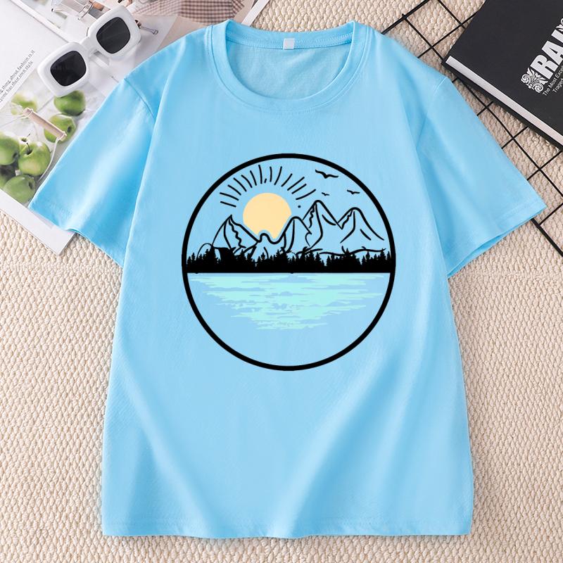 Nature Lover TShirt Mountain Lake Graphic Tee Unisex Unisex Outdoor Tshirt Cotton Short Sleeve Summer Casual T Shirt Clothes