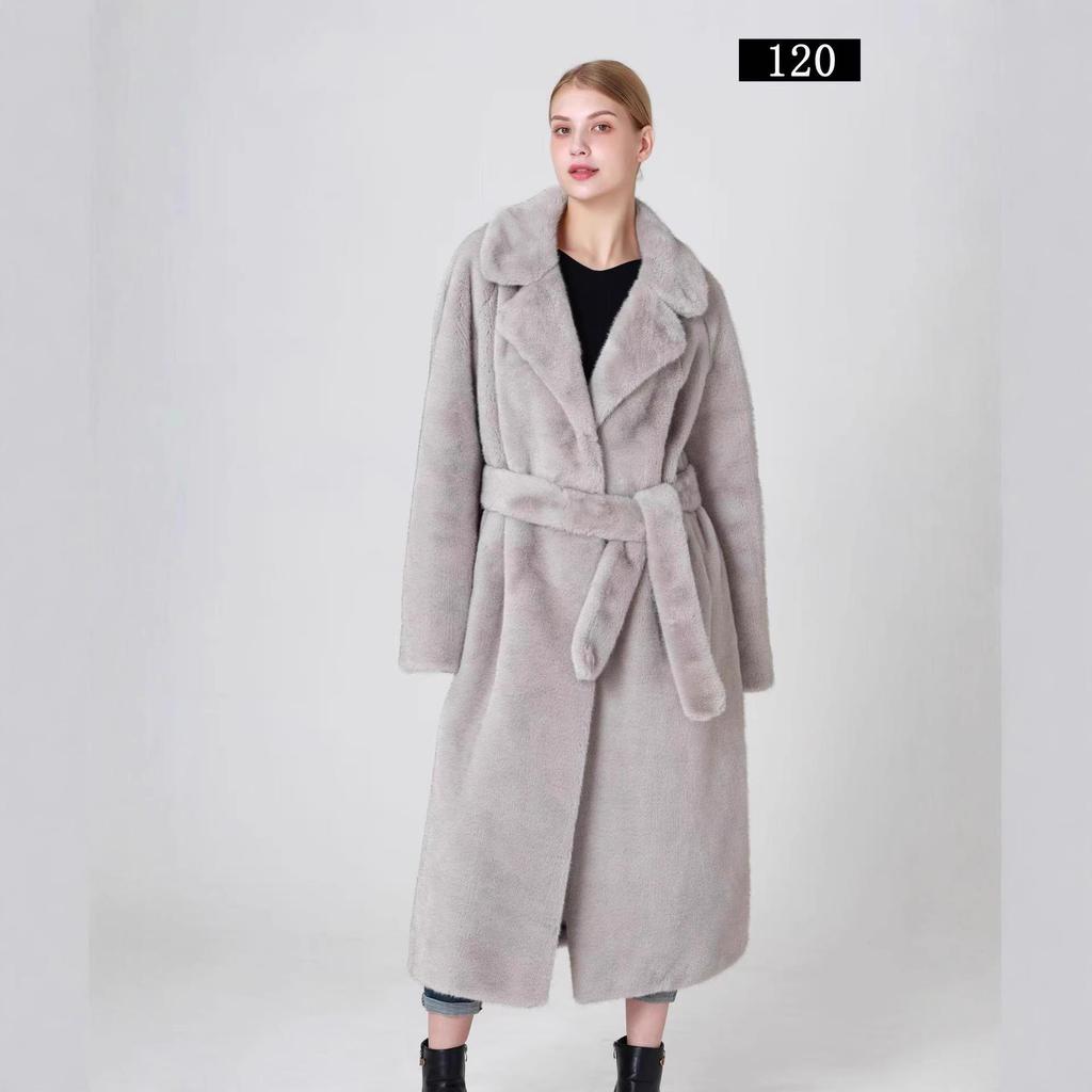 Europäische & Amerikanische Damenmode Kunstfell Winter Langmantel