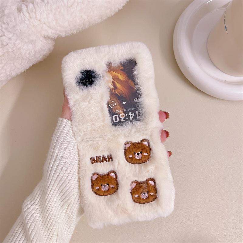 

Cartoon Plush Three Bear Frogs for Samsung ZFlip4 Phone Case ZFlip3 Warm ZFlip1/2 Girl For iPhone 17PROMAX