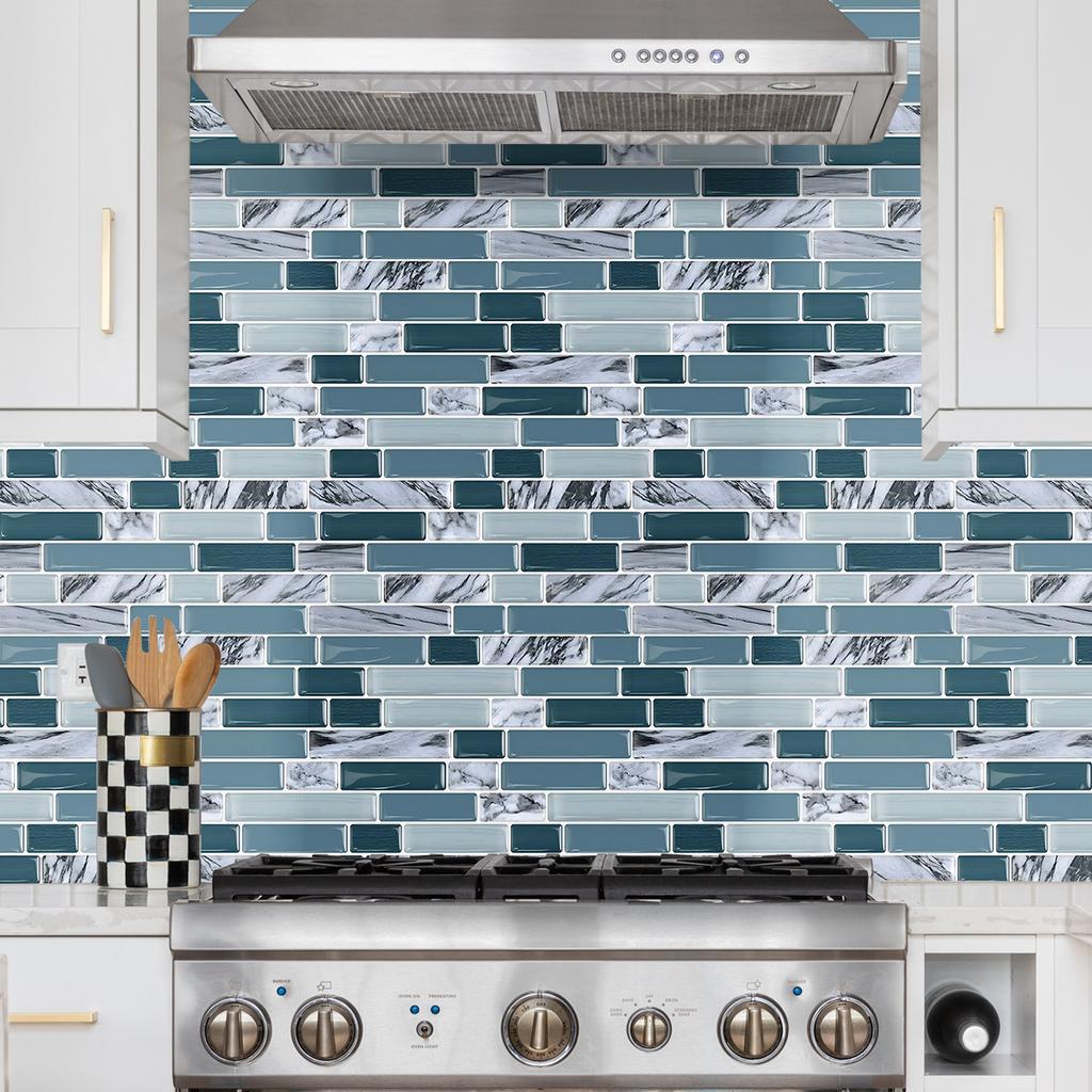 12Pc Imitation Tile Kitchen And Bathroom Sticker Marble Pattern Wall Sticker Self-Adhesive Oil-Proof And Anti-Fouling Kitchen Sticker