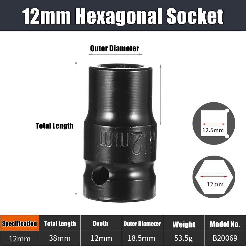 1/2" Drive Deep Impact Socket Set Drive Metric Wrench Black Socket Deep Impact Socket Pneumatic Wrench Head Tire Removal Tools