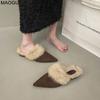 Herbst Winter Spitz zulaufend Flauschig Warm Mules Hausschuhe Lässig Damen Mules Niedriger Absatz Slides Bequem zum Hineinschlüpfen Zapatos De Mujer