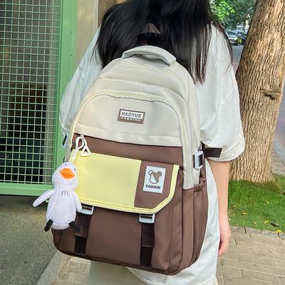School Bag Autumn New School Bag Retro Contrasting Color Backpack Female College Student Large Capacity High School Student Backpack Tide